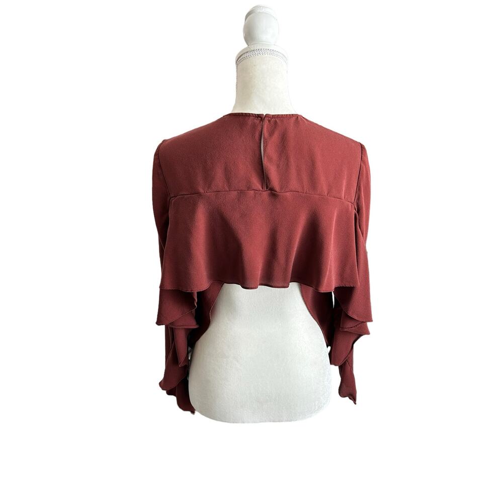 A.L.C Sally Open Back Ruffle Sleeve Silk Crepe Top Bordeaux Blouse Size 2 XS - Picture 6 of 12